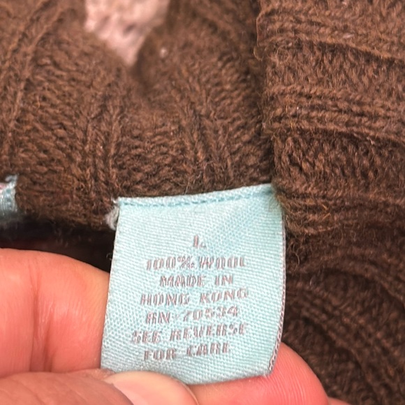 ORVIS wool long sweater cardigan  button front size L olive green red Nordic - Picture 7 of 11